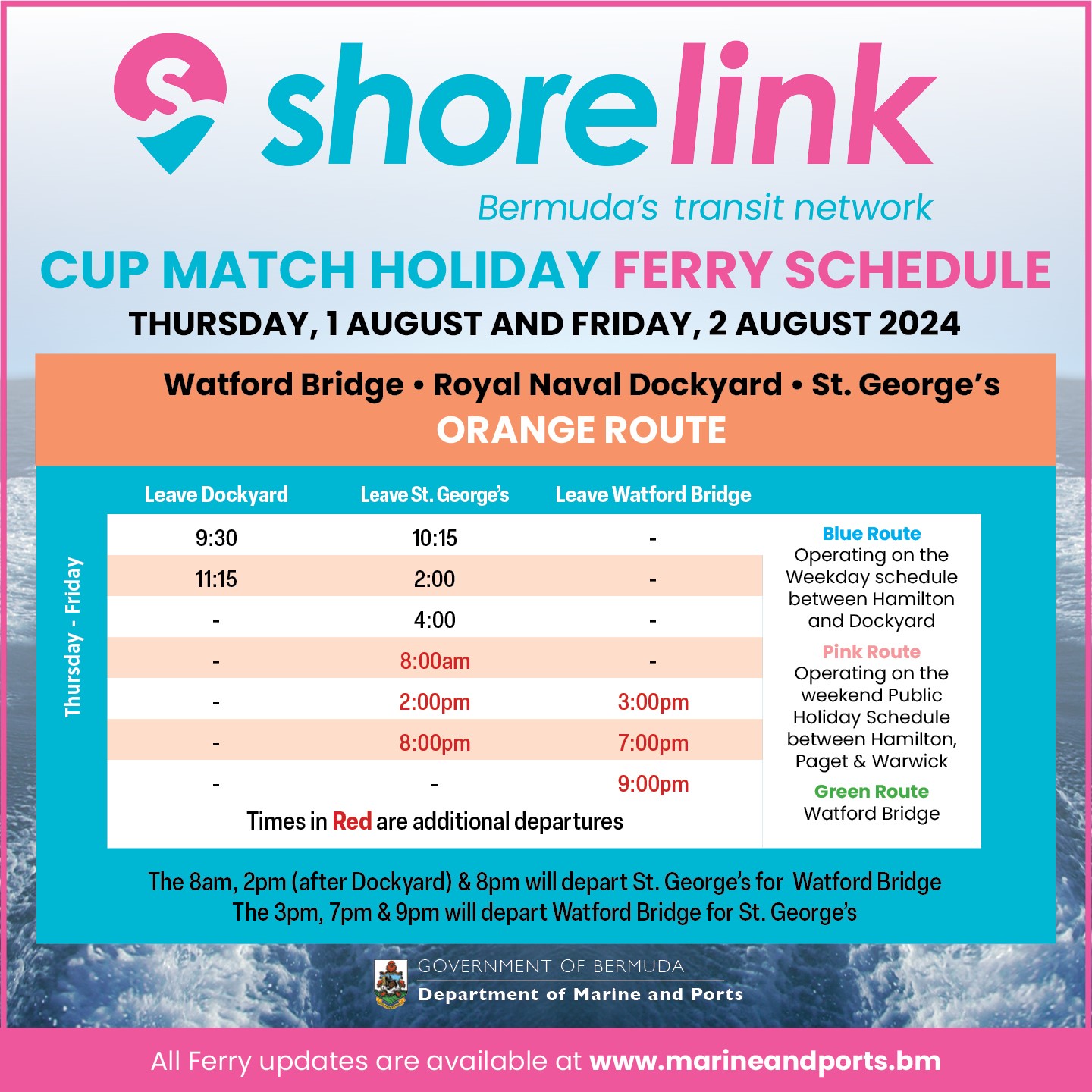 Ferry Schedule for the Cup Match Holiday Government of Bermuda